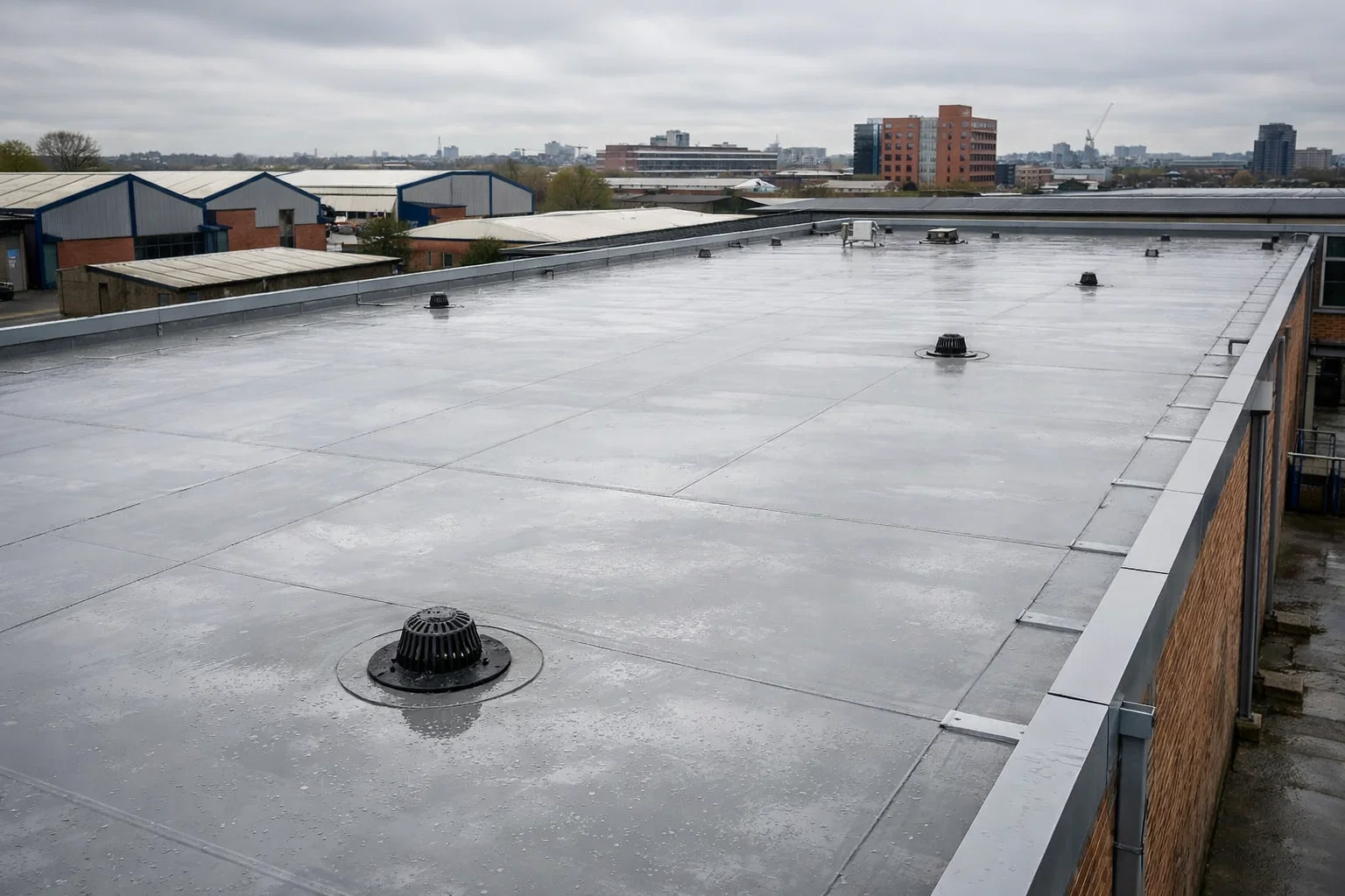 Commercial flat roof installation on an industrial building in Manchester